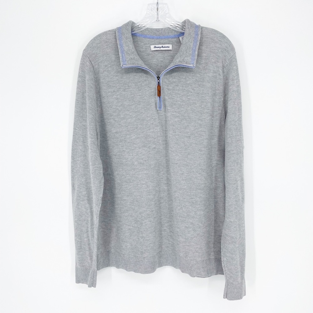 Tommy Bahama Quarter Zip Gray Knit Sweater Size Large
